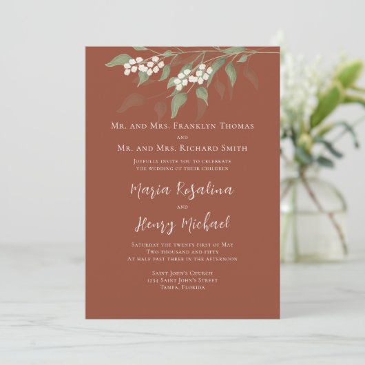 Invitation Terracotta Mariage Simple Floral (Debout devant)