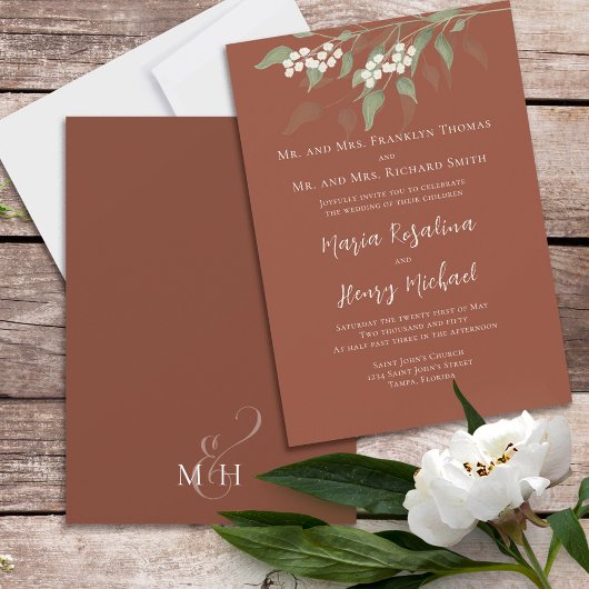 Invitation Terracotta Mariage Simple Floral