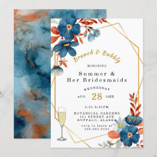 Invitation Terracotta Marine Bleu Floral Brunch et Bubbly