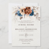 Invitation Terracotta Marine Bleu Pampas Grass Mariage botani (Devant)