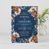 Invitation Terracotta Marine Bleu Vert Mariage géométrique da (Debout devant)