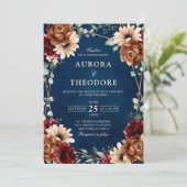 Invitation Terracotta Marine Bourgogne Rouge Mariage géométri (Debout devant)