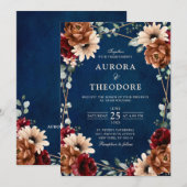 Invitation Terracotta Marine Bourgogne Rouge Mariage géométri (Devant / Derrière)