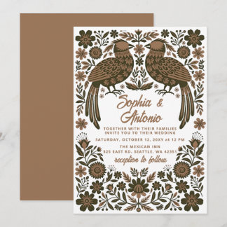 Invitation Terracotta Mexican Birds Otomi Floral Wedding