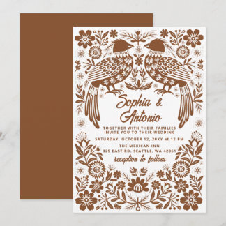 Invitation Terracotta Mexican Birds Otomi Floral Wedding