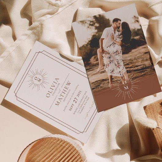 Invitation Terracotta Mid Century les années 70 Monogramme Ph