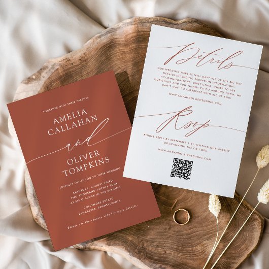 Invitation Terracotta Minimaliste Mariage Double Face