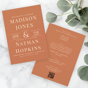 Invitation Terracotta minimaliste tout en un code QR Mariage