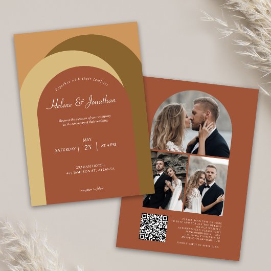 Invitation Terracotta Modern QR Code Mariage photo