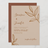 Invitation Terracotta moderne avec Mariage Boho Feuille (Devant / Derrière)
