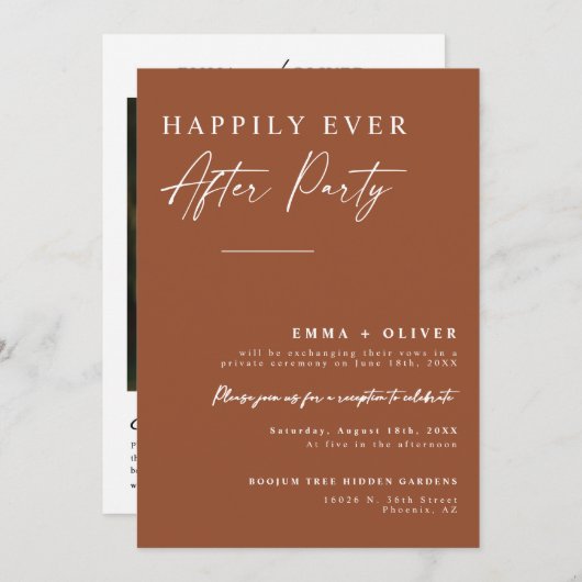 Invitation Terracotta moderne Boho Heureusement Jamais Après  (Devant / Derrière)