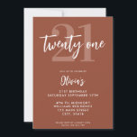 Invitation Terracotta moderne Elégant 21e anniversaire<br><div class="desc">Une simple invitation moderne 21ème anniversaire avec une élégante typographie de script de calligraphie et design minimaliste en terre cuite et couleur blanche.</div>