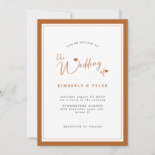 Invitation Terracotta moderne élégant mariage de script simpl (Devant)