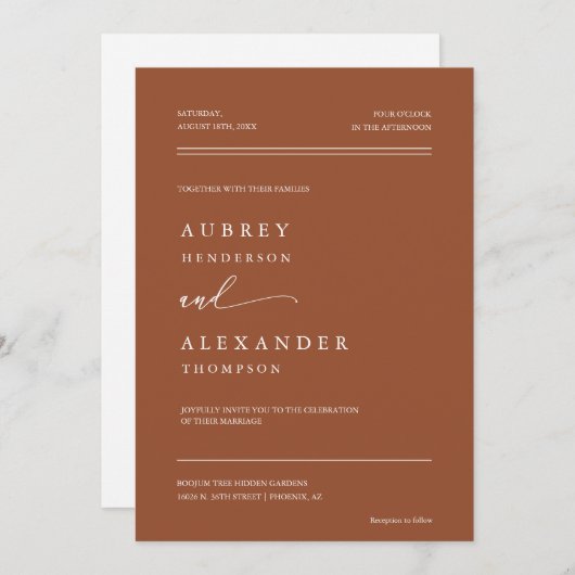 Invitation Terracotta Moderne Minimale Mariage QR Code Photo  (Devant / Derrière)