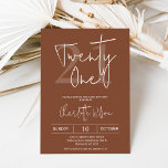 Invitation Terracotta moderne minimaliste 21e anniversaire<br><div class="desc">Invitation en terre cuite moderne minimaliste 21e anniversaire avec dividers Simple invitation de vingt et unième anniversaire avec un titre de calligraphie moderne et numéro d'âge marron sur un arrière - plan en terre cuite. Cette invitation moderne en terre cuite 21ème anniversaire est idéale pour quelqu'un qui cherche un design...</div>