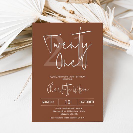 Invitation Terracotta moderne minimaliste 21e anniversaire