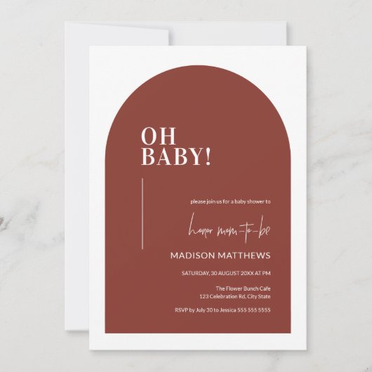Invitation Terracotta moderne minimaliste Arc Oh Baby shower (Devant)