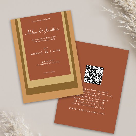 Invitation Terracotta moderne minimaliste QR Code Mariage