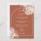Invitation Terracotta Monugram Pampas Mariage photo en herbe (Devant)
