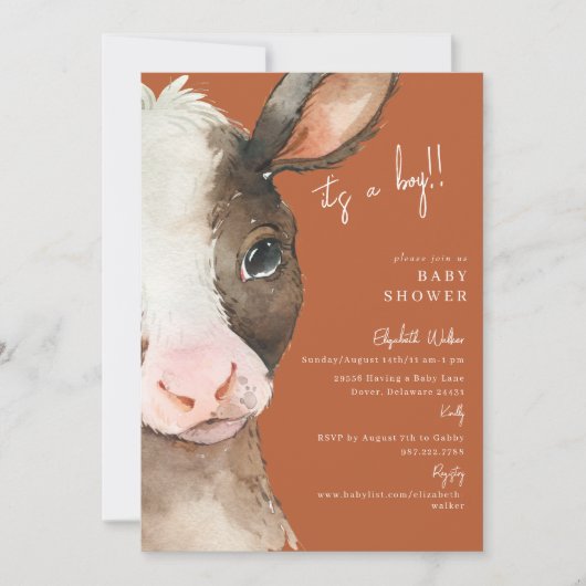 Invitation Terracotta Moo-ving dans le Baby shower de la vach (Devant)