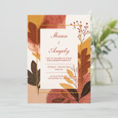 Invitation Terracotta Mustard Abstract Leaf Wedding (Debout devant)