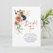 Invitation Terracotta Navy Blue Boho Fête des mariées Tea Par (Debout devant)