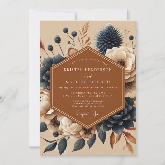 Invitation Terracotta Navy Boho Wedding (Devant)