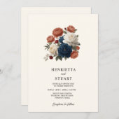 Invitation Terracotta Navy Floral all in one Wedding Invite (Devant / Derrière)