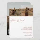 Invitation Terracotta nom de script 3 photos code qr mariage (Devant / Derrière)