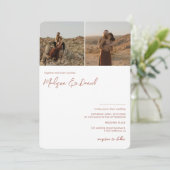 Invitation Terracotta nom de script 3 photos code qr mariage (Debout devant)