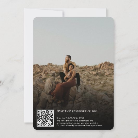 Invitation Terracotta nom de script 3 photos code qr mariage (Dos)