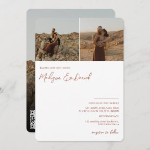 Invitation Terracotta nom de script 3 photos code qr mariage