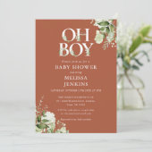 Invitation Terracotta Oh Boy Baby shower Botanique de verdure (Debout devant)