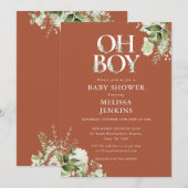 Invitation Terracotta Oh Boy Baby shower Botanique de verdure (Devant / Derrière)