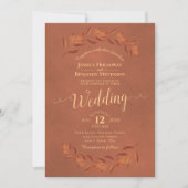 Invitation Terracotta Orange Aquarelle Laurel Mariage Feuille (Devant)