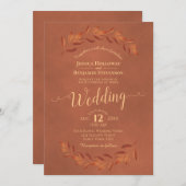 Invitation Terracotta Orange Aquarelle Laurel Mariage Feuille (Devant / Derrière)