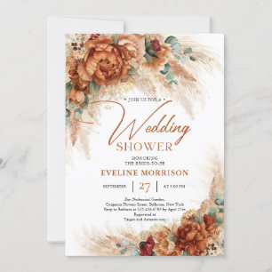 Invitation Terracotta orange brûlé pampas palm wedding shower