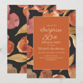 Invitation Terracotta Orange Brûlée Floral Black Surprise 30e (Devant / Derrière)