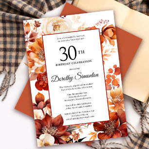 Invitation Terracotta Orange Fall Flowers 30e anniversaire
