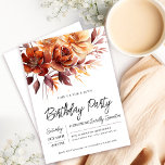 Invitation Terracotta Orange Fall Flowers 40e anniversaire<br><div class="desc">D'élégantes fleurs d'aquarelle orange en terre cuite créent un agencement floral audacieux en haut de cette invitation à l'anniversaire. Un script simple lui donne une ambiance moderne.</div>