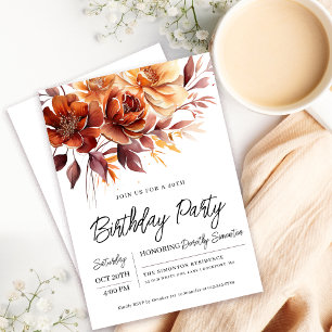 Invitation Terracotta Orange Fall Flowers 40e anniversaire