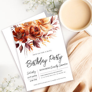 Invitation Terracotta Orange Fall Flowers 60e anniversaire