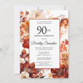 Invitation Terracotta Orange Fall Flowers 90e anniversaire (Devant)