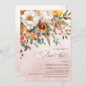 Invitation Terracotta Orange Floral Fall Bridal Shower (Devant / Derrière)