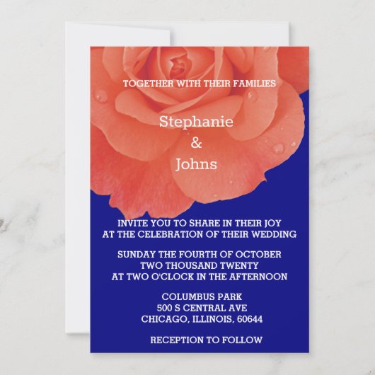 Invitation Terracotta Orange Floral Marine Blue Boho Mariage (Devant)