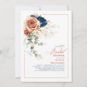 Invitation Terracotta Orange Navy Blue Fall Fête des mariées (Devant)