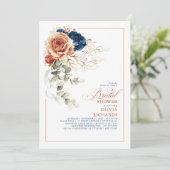 Invitation Terracotta Orange Navy Blue Fall Fête des mariées (Debout devant)