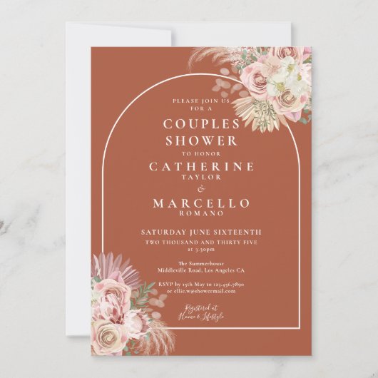 Invitation Terracotta Pampas Arche en laiton Floral Couples D (Devant)
