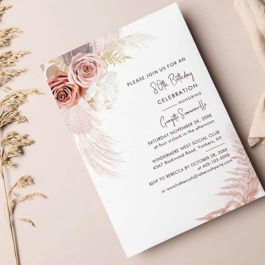Invitation Terracotta Pampas Grass 80e fête d'anniversaire