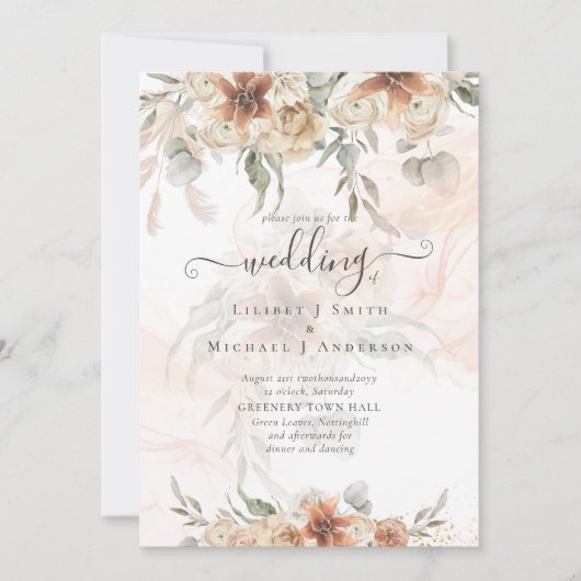 Invitation Terracotta Pampas Grass BOHO Mariage (Devant)